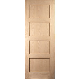 Jeld-Wen  Unfinished Oak Veneer Wooden 4-Panel Shaker Internal Fire Door 2040mm x 726mm