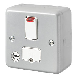 MK Metal-Clad Plus 13A Switched Metal Clad Fused Spur & Flex Outlet with Neon Aluminium with White Inserts