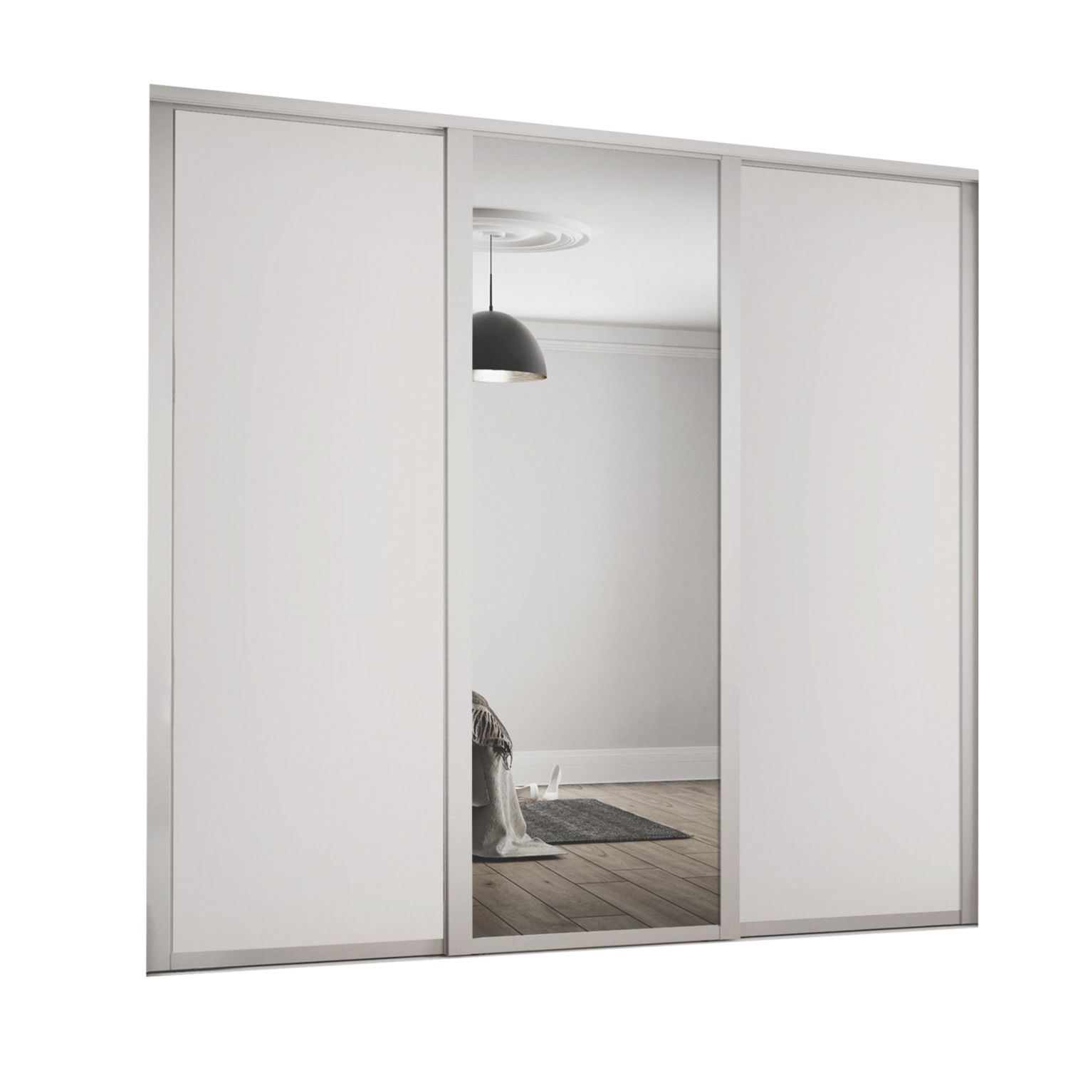 Spacepro 3-Door Sliding Wardrobe Door Kit Dove Grey Frame Dove Grey / Mirror Panel 1680mm x 2260mm (389KF)