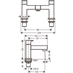 Hansgrohe Vernis Shape Chrome 126mm Deck Mounted Lever 2 Tap Holes Bath Mixer Tap
