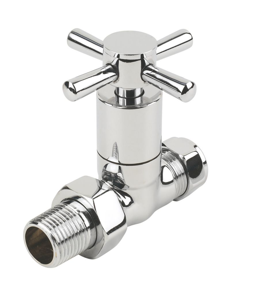 NRG Chrome Straight TRV Thermostatic Radiator Valve and Manual Straight Valve 15mm x 1/2" - 4