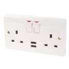 MK Logic Plus 13A 2-Gang DP Switched Socket + 2.1A  2-Outlet Type A USB Charger White
