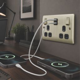 British General Nexus Metal 13A 2-Gang SP Switched Socket + 3.25A 45W 2-Outlet Type C USB Charger Antique Brass with Black Inserts