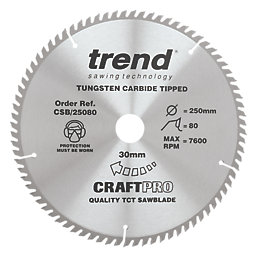 Trend CraftPro Wood/Chipboard/MDF Circular Sawblade 250mm x 30mm 80T