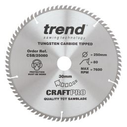 Trend CraftPro Wood/Chipboard/MDF Circular Sawblade 250mm x 30mm 80T