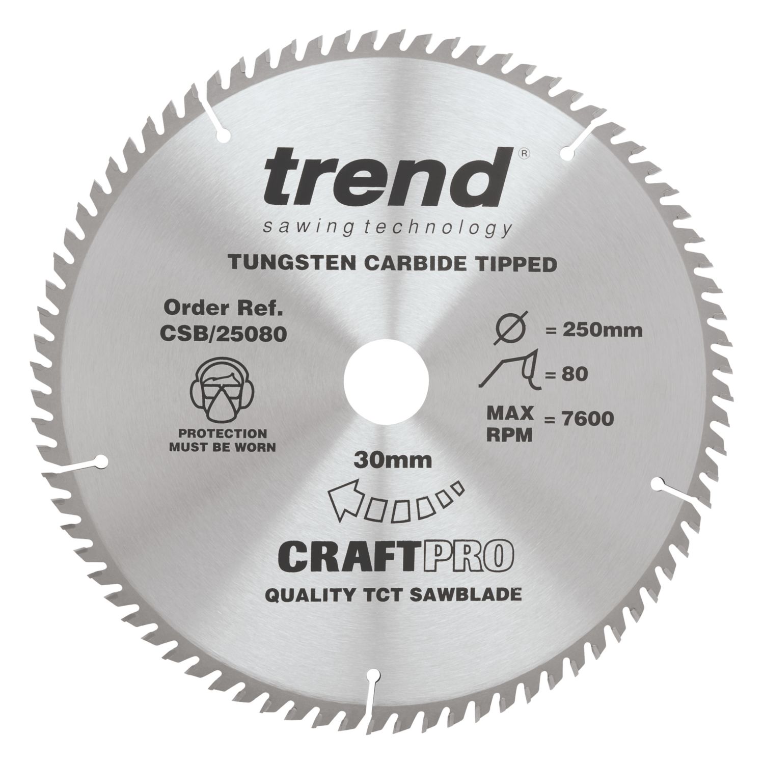 Trend CraftPro Wood/Chipboard/MDF Circular Sawblade 250mm x 30mm 80T (390PX)