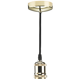 Knightsbridge Vintage 6" Pendant Set Light Fitting ES Polished Brass 3 1/2"