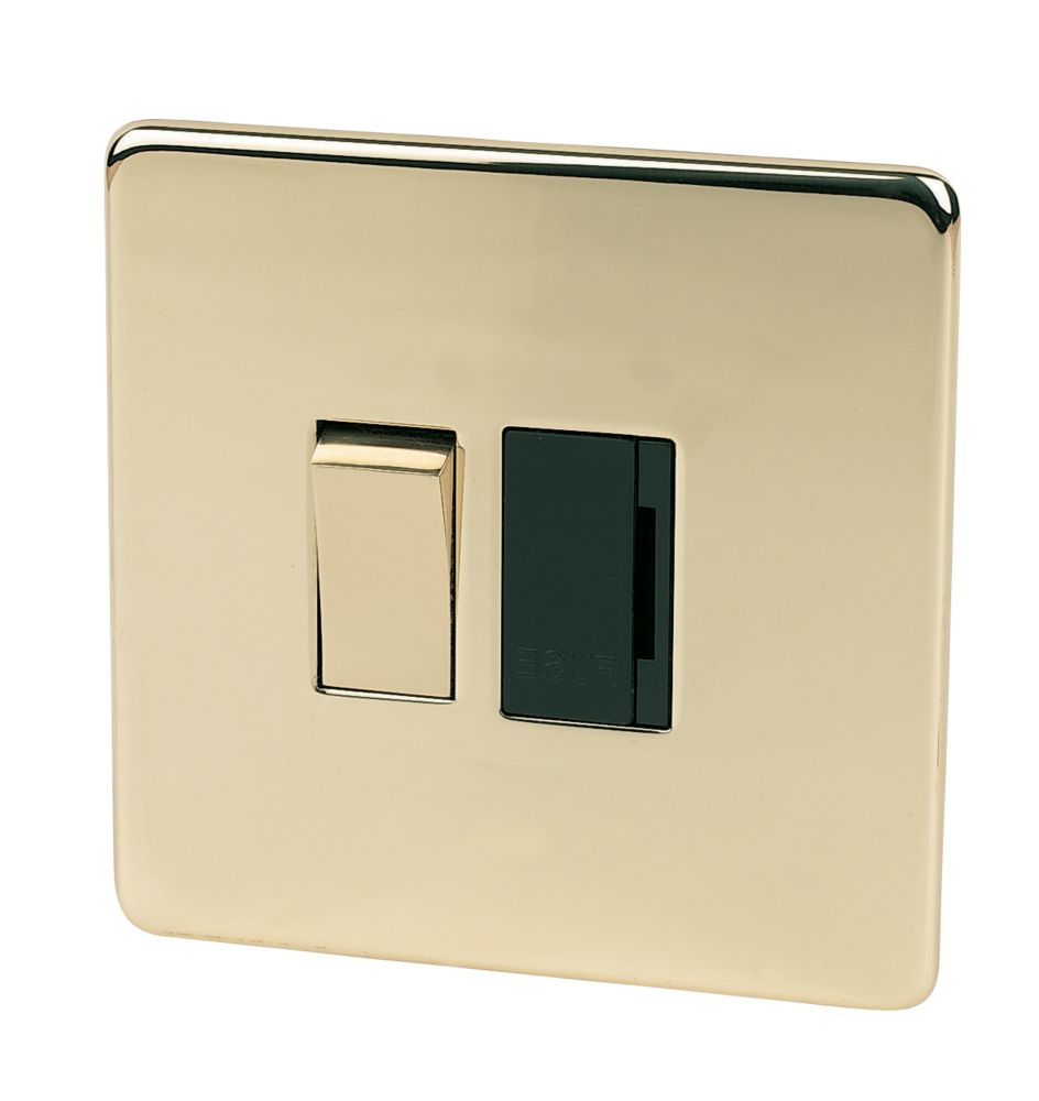 Crabtree Platinum 13A Switched Fused Spur  Polished Brass with Black Inserts