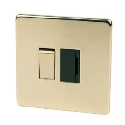Crabtree Platinum 13A Switched Fused Spur  Polished Brass with Black Inserts