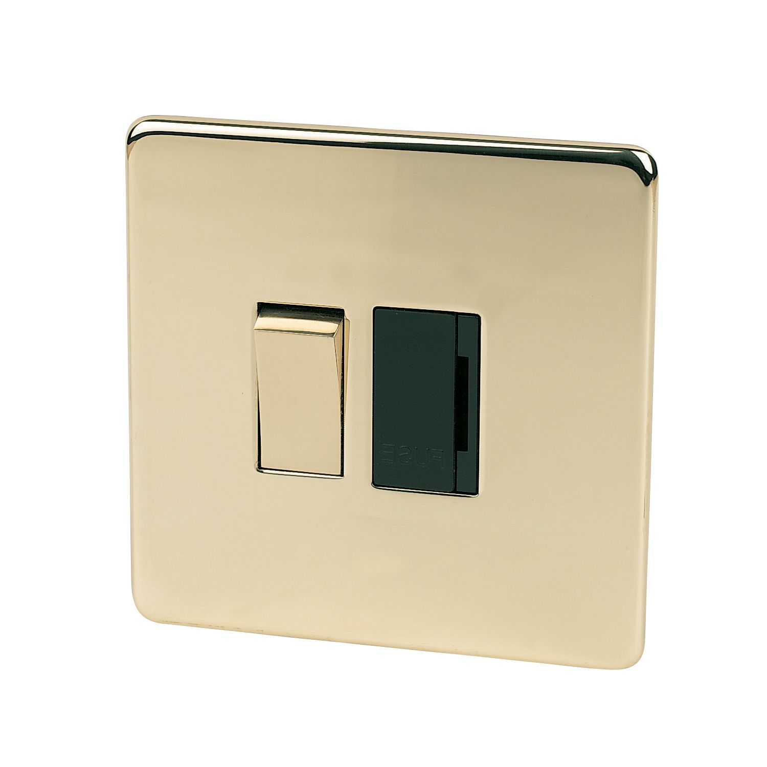 Crabtree Platinum 13A Switched Fused Spur Polished Brass with Black Inserts (39129)