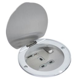 Knightsbridge  13A 1-Gang SP Switched Socket + 4.0A 20W 2-Outlet Type A & C USB Charger Stainless Steel with Grey Inserts