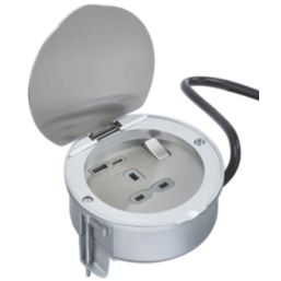 Knightsbridge  13A 1-Gang SP Switched Socket + 4.0A 20W 2-Outlet Type A & C USB Charger Stainless Steel with Grey Inserts