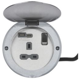 Knightsbridge  13A 1-Gang SP Switched Socket + 4.0A 20W 2-Outlet Type A & C USB Charger Stainless Steel with Grey Inserts