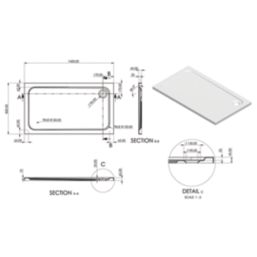 Essentials Rome Rectangular Shower Tray Gloss 1400mm x 800mm x 45mm