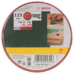 Bosch   80 / 120 / 240 Grit 8-Hole Punched Wood Sanding Sheets 115mm 25 Pack