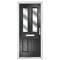 Crystal  4-Panel 2-Light LH Black Composite Front Door 2090 x 990mm