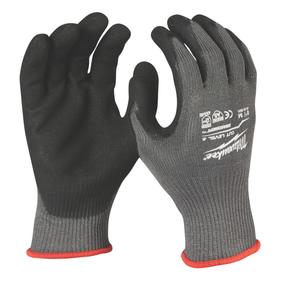 Milwaukee Dipped Gloves Grey Medium - Screwfix