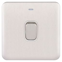 Schneider Electric Lisse Deco 20AX 1-Gang DP Control Switch Brushed Stainless Steel with LED with White Inserts