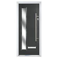 Crystal  2-Panel 1-Light LH Black Composite Front Door 2090 x 990mm