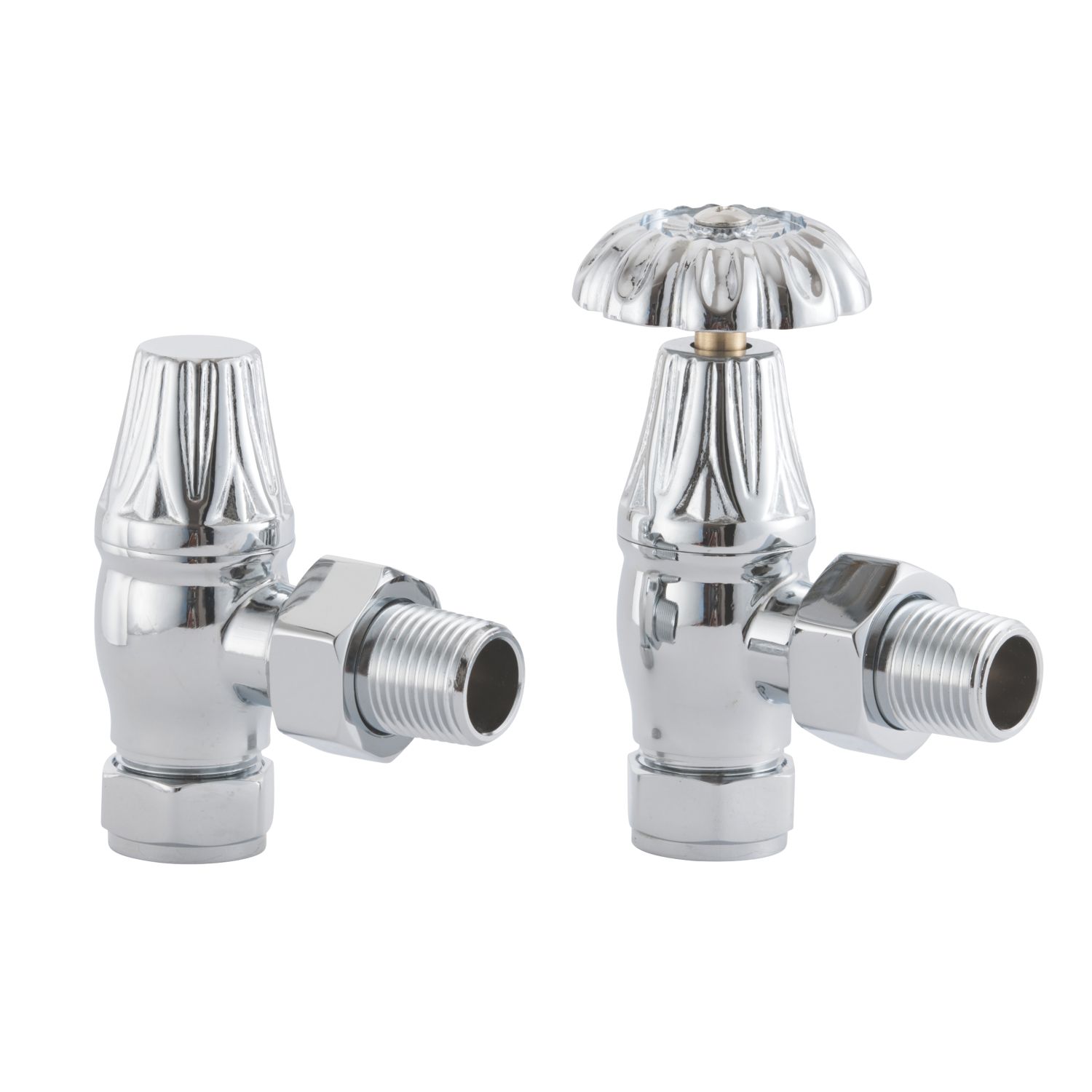 Arroll UK-10 15mm x 1/2" Chrome Angled & L/S Traditional Manual Radiator Valve & Lockshield (3938G)