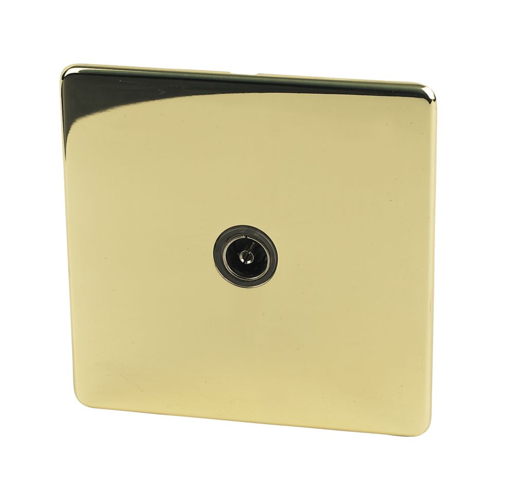 Crabtree Platinum 1-Gang Female Coaxial TV Socket Polished Brass with Black Inserts