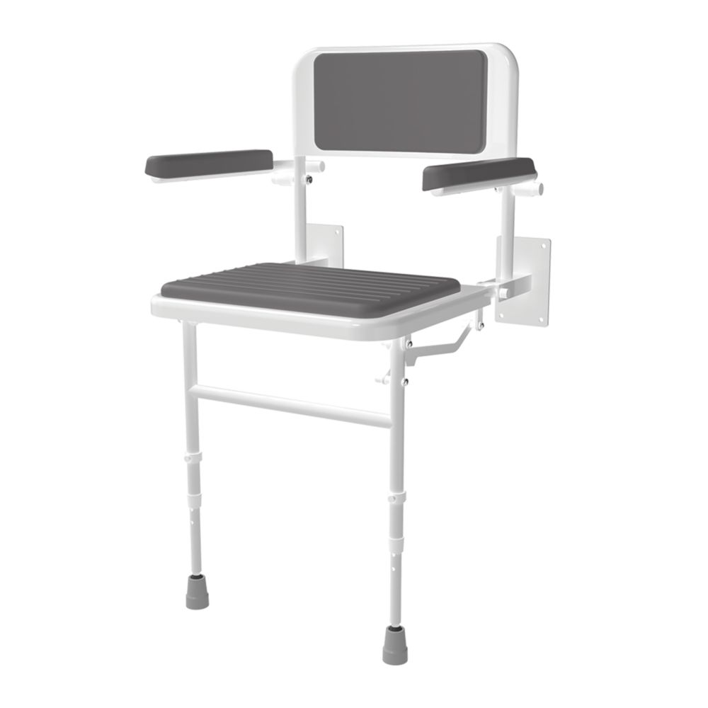Nymas WallMounted Shower Seat with Back Rest and Legs White/Grey Screwfix