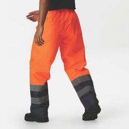 Regatta Pro Hi-Vis Over Trousers Elasticated Waist Orange / Navy Small 26" W 31" L