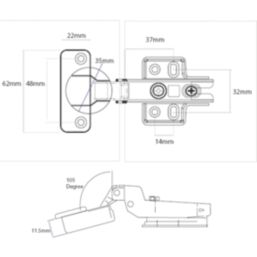 Eclipse 99013 Steel 105° Concealed Hinges 64mm 2 Pack