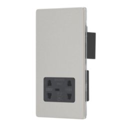 Contactum Lyric 2-Gang Dual Voltage Shaver Socket 115 - 230V Brushed Steel with Black Inserts