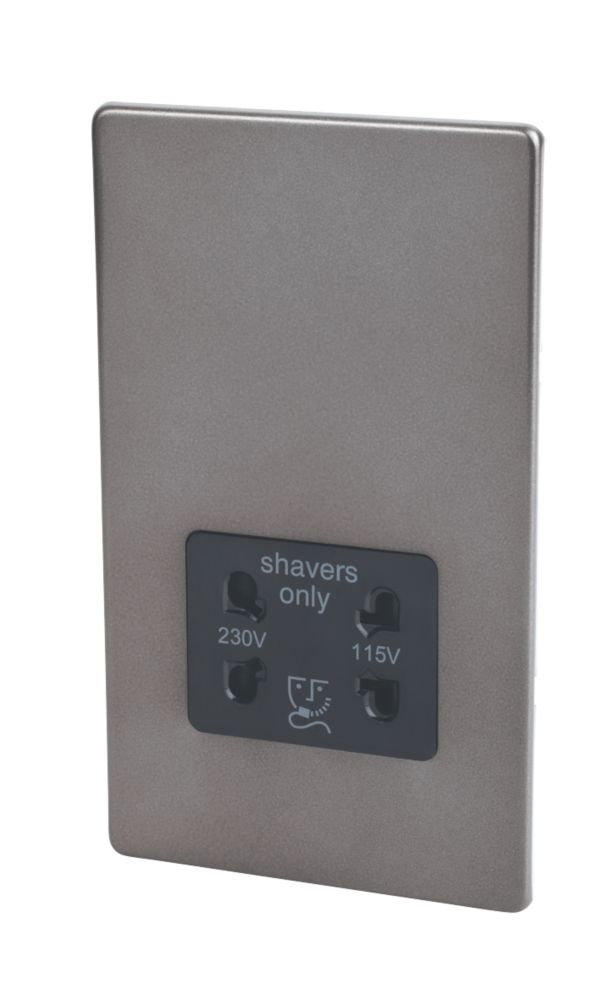 Varilight  1-Gang Dual Voltage Shaver Socket 115/230V Slate Grey with Black Inserts