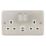 Hager Sollysta WRSS82BSW-USBCC 13A 2-Gang 2P+E Switched Socket + 3.1A 27W 2-Outlet Type C USB Charger Brushed Steel with White Inserts