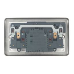 Hager Sollysta WRSS82BSW-USBCC 13A 2-Gang 2P+E Switched Socket + 3.1A 27W 2-Outlet Type C USB Charger Brushed Steel with White Inserts