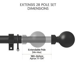 Renaissance Matt Black Curtain Pole 28/25mm x 180-340cm