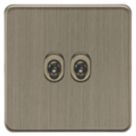 Knightsbridge Screwless 10AX 2-Gang 2-Way Toggle Light Switch  Antique Brass