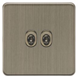 Knightsbridge Screwless 10AX 2-Gang 2-Way Toggle Light Switch  Antique Brass