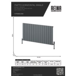 Reina Piatto Single 600mm x 1195mm 3057BTU Anthracite Horizontal Designer Radiator