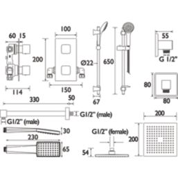 Bristan Cobalt HP/Combi Flexible Concealed Chrome Plated Thermostatic Dual Control Shower Kit