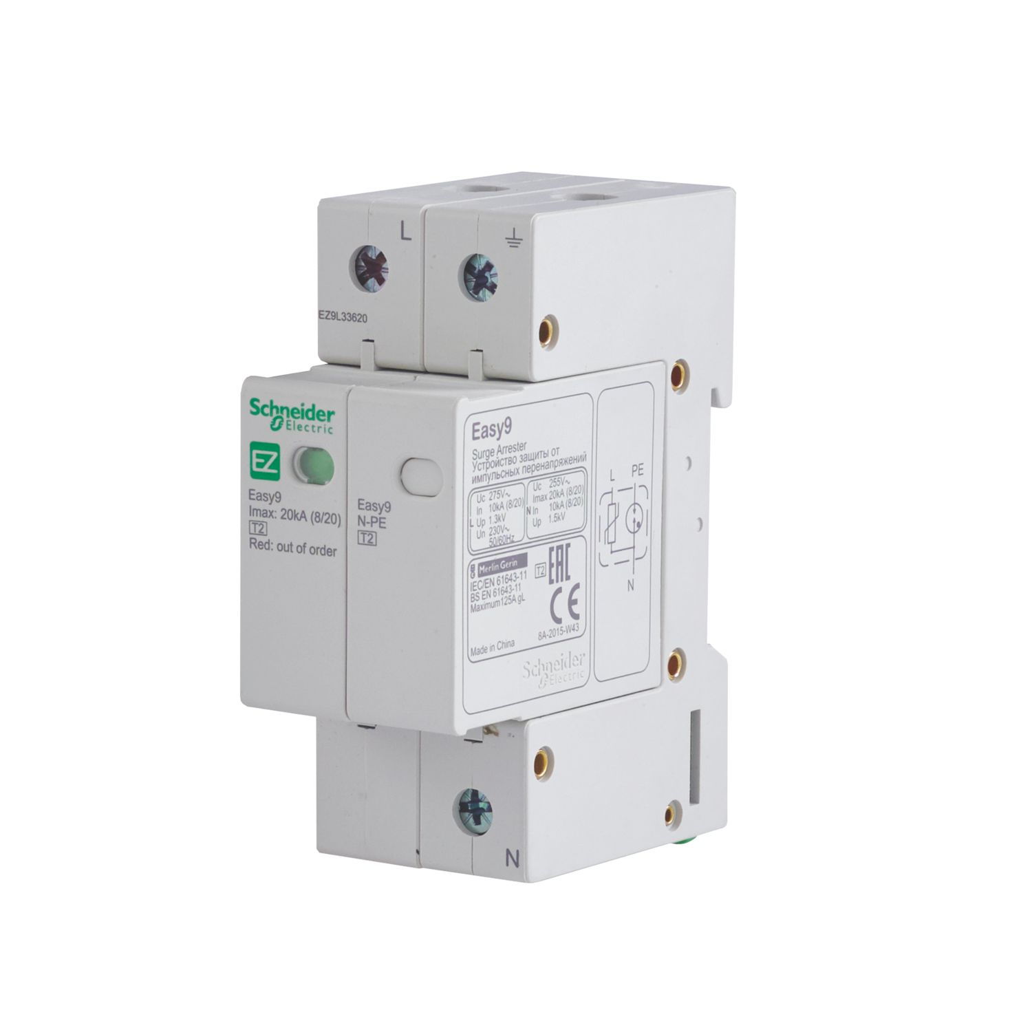 Schneider Electric Easy9+ SP & N Type 2 Surge Protection Device 20kA (394GV)