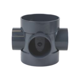FloPlast  Solvent Weld 3-Boss Double Socket Short Pipe Anthracite Grey 110mm