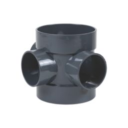 FloPlast  Solvent Weld 3-Boss Double Socket Short Pipe Anthracite Grey 110mm