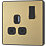 British General Evolve 13A 1-Gang SP Switched Socket Satin Brass  with Black Inserts