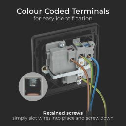 British General Evolve 13A 1-Gang SP Switched Socket Satin Brass  with Black Inserts