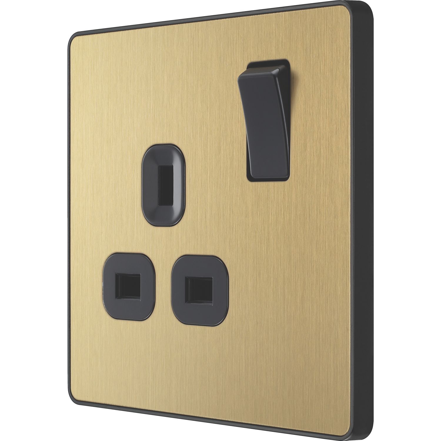 British General Evolve 13A 1-Gang SP Switched Socket Satin Brass with Black Inserts (394RF)
