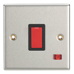 Contactum iConic 32A 1-Gang DP Control Switch Brushed Steel with Neon with Black Inserts