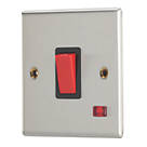 Contactum iConic 32A 1-Gang DP Control Switch Brushed Steel with Neon with Black Inserts