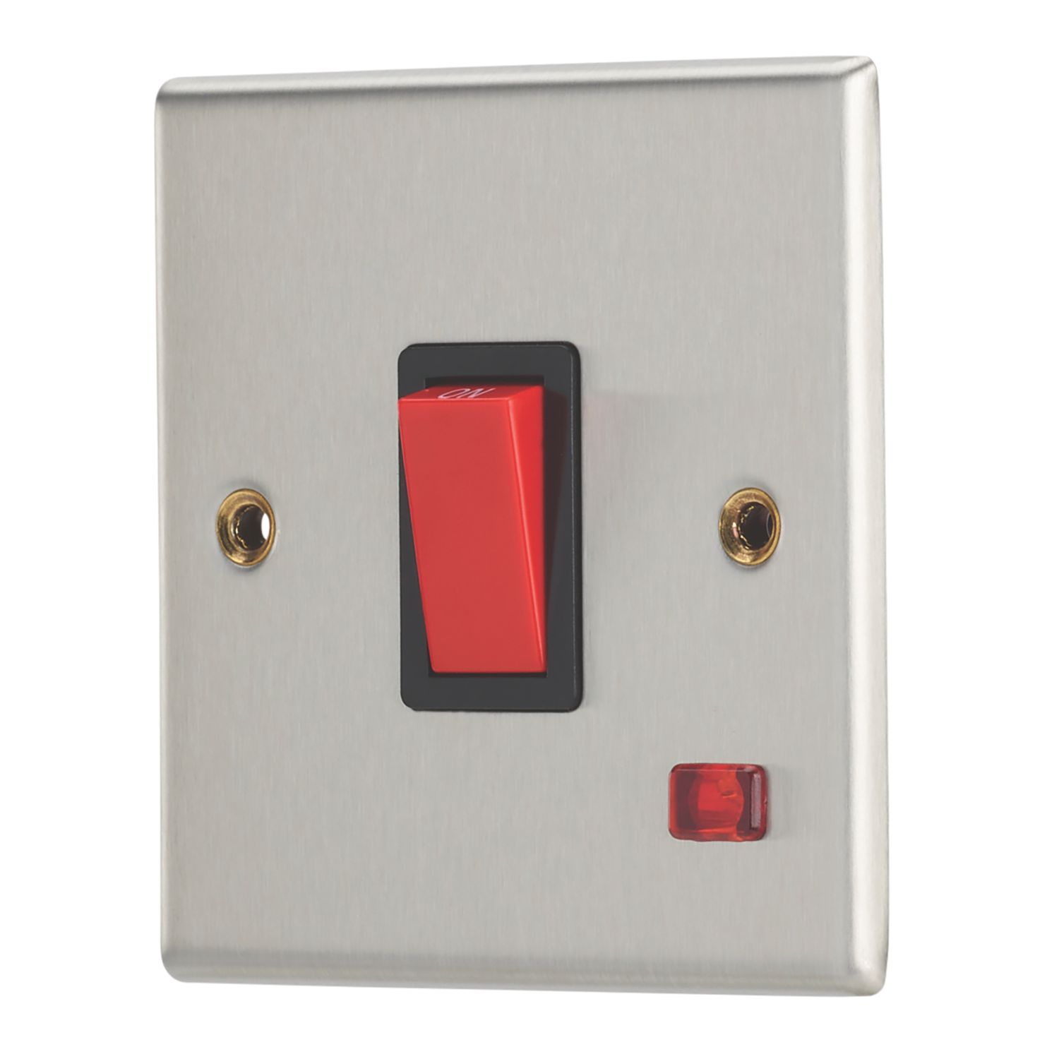 Contactum iConic 32A 1-Gang DP Control Switch Brushed Steel with Neon with Black Inserts (394RR)