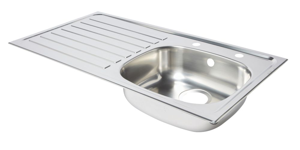 Essentials 1 Bowl Stainless Steel Kitchen Sink RH Drainer 940mm x 490mm Screwfix