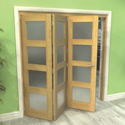 Green & Taylor  3-Door 4-Frosted Light Unfinished Oak Wooden Shaker Internal Bi-Fold Door 2060mm x 1905mm