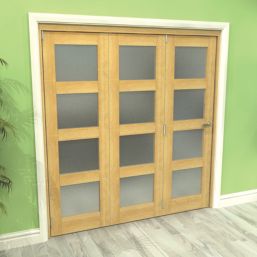 Green & Taylor  3-Door 4-Frosted Light Unfinished Oak Wooden Shaker Internal Bi-Fold Door 2060mm x 1905mm