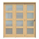 Green & Taylor  3-Door 4-Frosted Light Unfinished Oak Wooden Shaker Internal Bi-Fold Door 2060mm x 1905mm